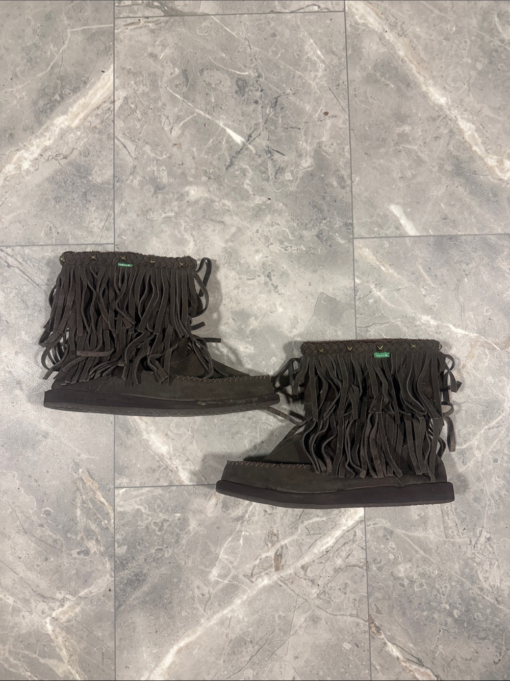 Sanuk Vegan Suede Fringe Ankle Booties